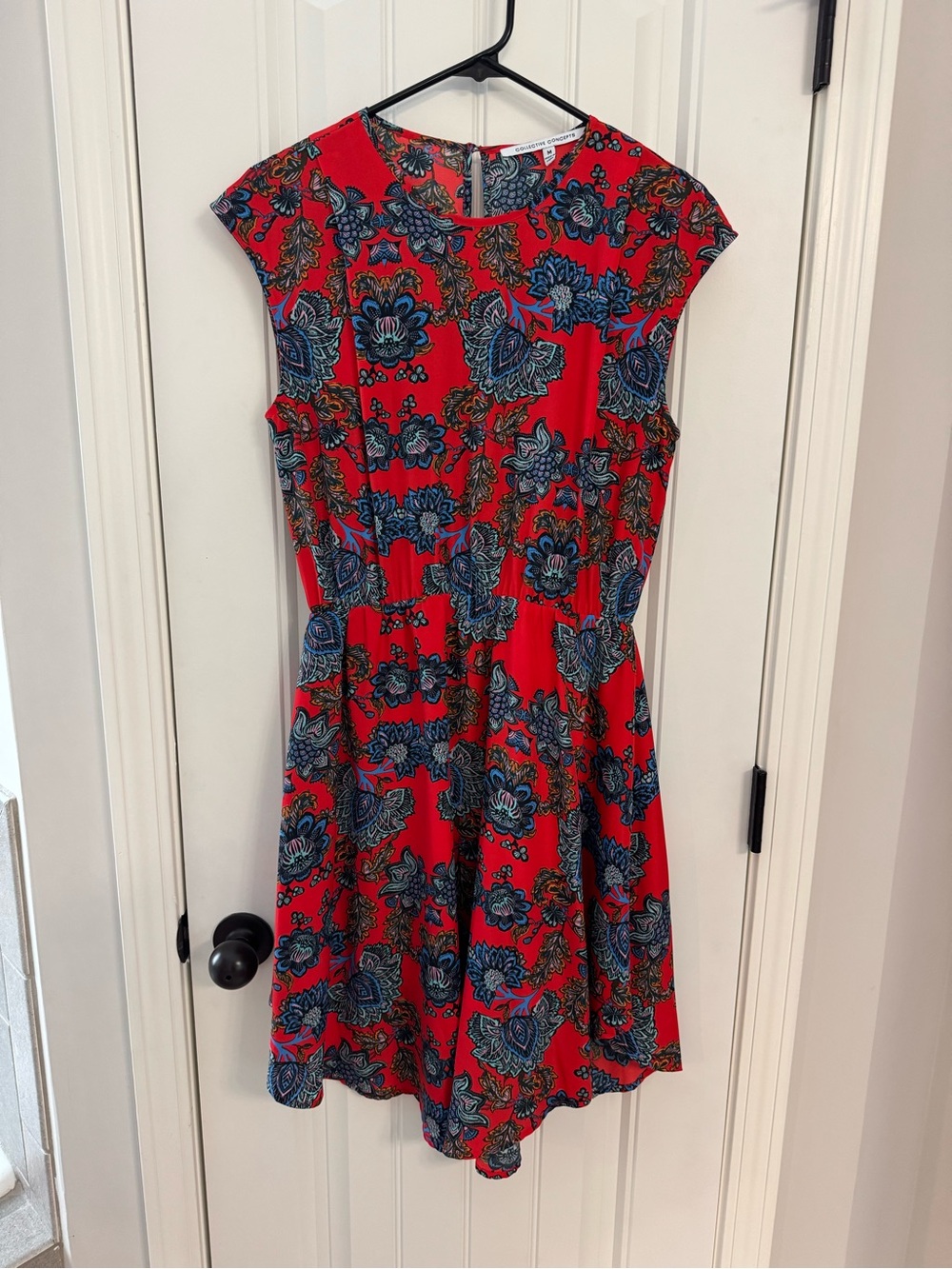 Red Floral Cap-Sleeve Skater Dress